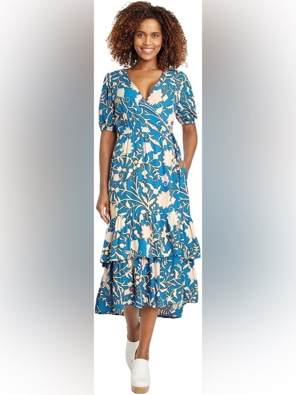 Knox Rose Teal Floral Midi Dress with Cream Botanical Print​​
